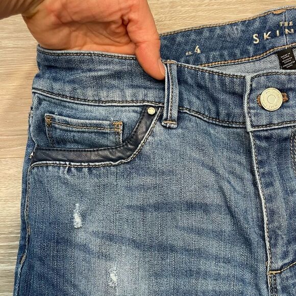 WHBM White House Black Market Leather Trim Light Blue Skinny Denim Jeans - Picture 6 of 10